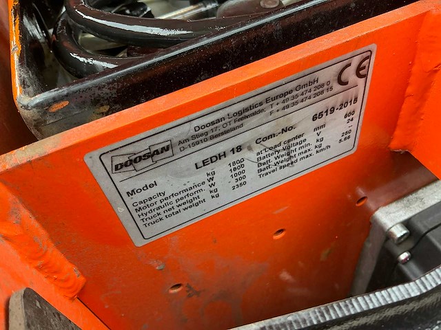 2015 doosan ledh18 elektrische palletwagen - afbeelding 4 van  13