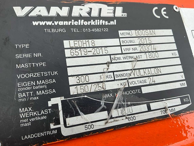 2015 doosan ledh18 elektrische palletwagen - afbeelding 5 van  13