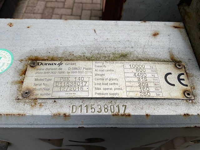 2015 durwen pbk 140 heftruck toebehoren - afbeelding 6 van  7