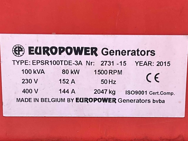 2015 europower generators epsr100tde-3a stroom aggregaat - afbeelding 13 van  17