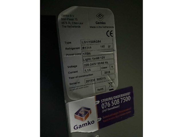2015 gamko lg1/150rg84 glasdeur barkoelkast - afbeelding 7 van  7