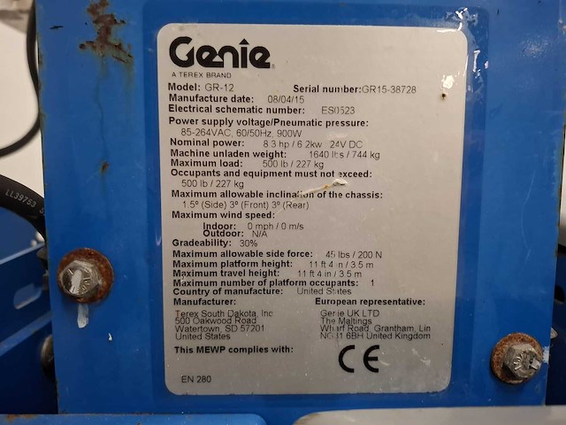 2015 genie gr-12 hoogwerker - afbeelding 7 van  16