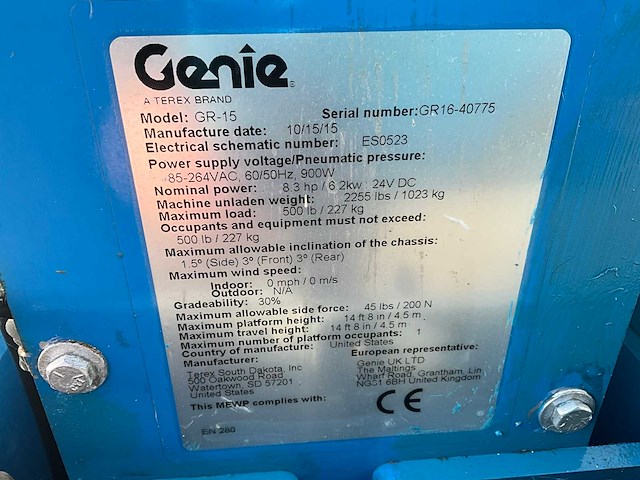 2015 genie gr-15 hoogwerker - afbeelding 5 van  15