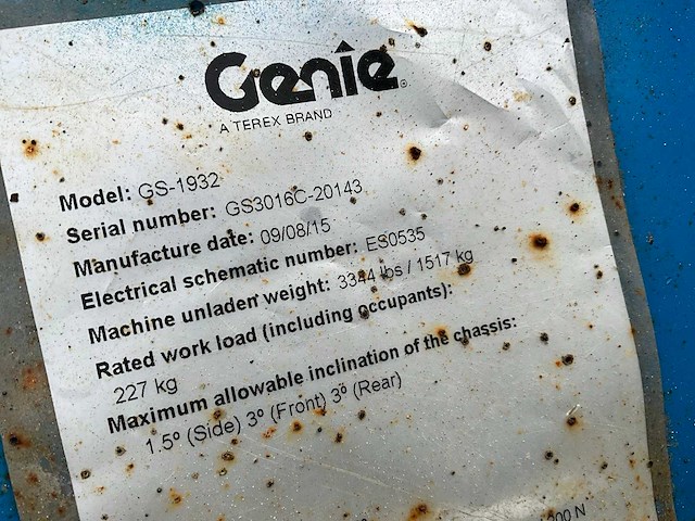 2015 genie gs-1932 hoogwerker - afbeelding 3 van  11