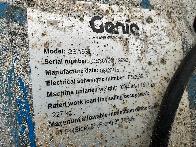 2015 genie gs-1932 hoogwerker - afbeelding 3 van  11