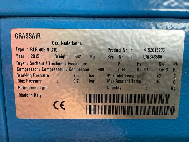 2015 grassair rollair 40ev schroefcompressor - afbeelding 7 van  7