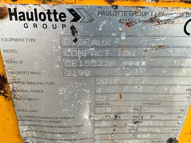 2015 haulotte compact 10 n hoogwerker - afbeelding 4 van  12