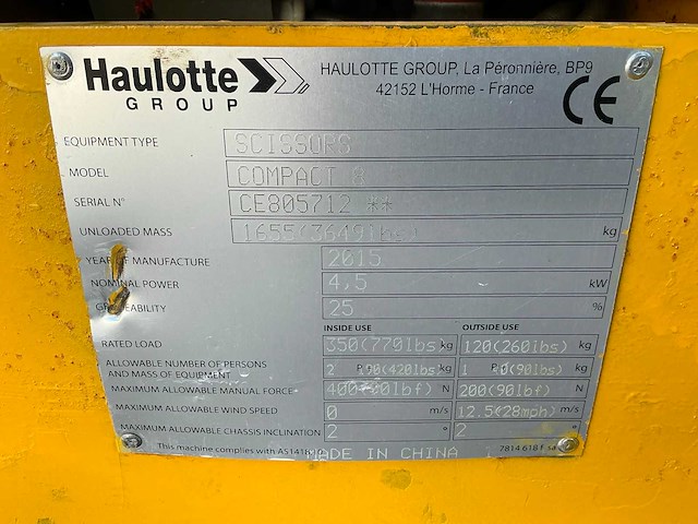 2015 haulotte compact 8 hoogwerker - afbeelding 4 van  12