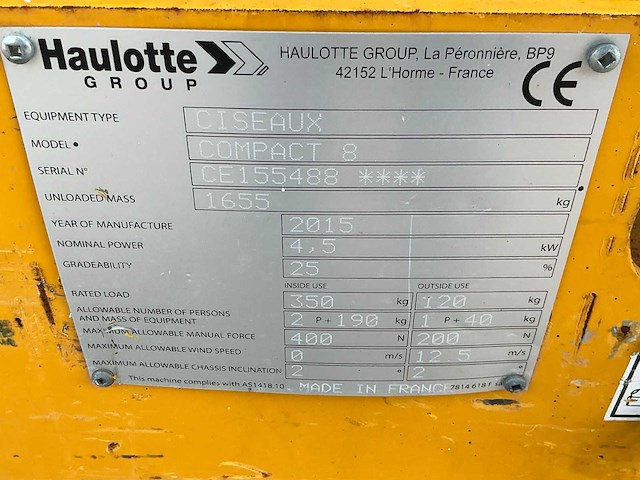 2015 haulotte compact 8 hoogwerker - afbeelding 2 van  5