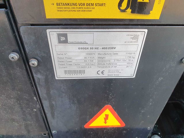 2015 jcb g90qx stroomgenerator 80kva - afbeelding 8 van  11