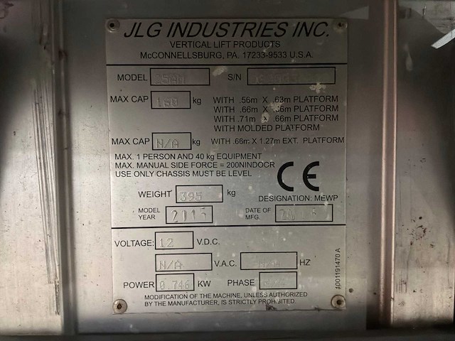 2015 jlg 25am hoogwerker - afbeelding 5 van  13