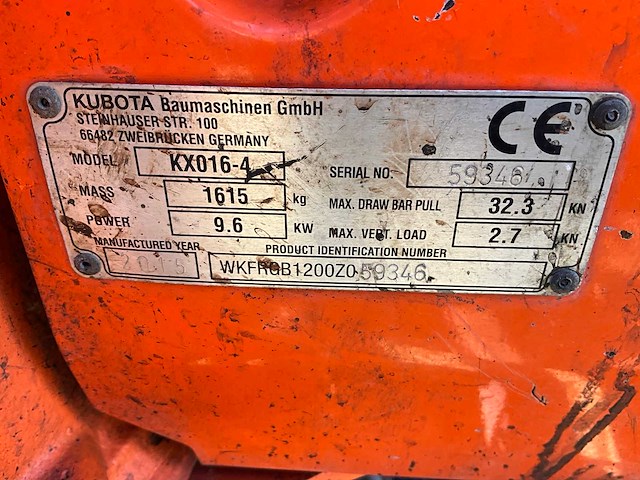 2015 kubota kx016-4g minigraafmachine - afbeelding 22 van  28