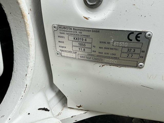2015 kubota kx019-4 minigraafmachine - afbeelding 33 van  38