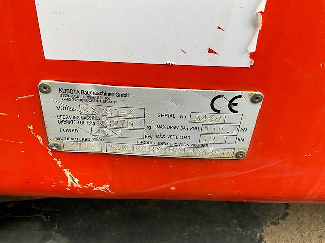 2015 kubota kx080-4 midigraafmachine - afbeelding 30 van  38