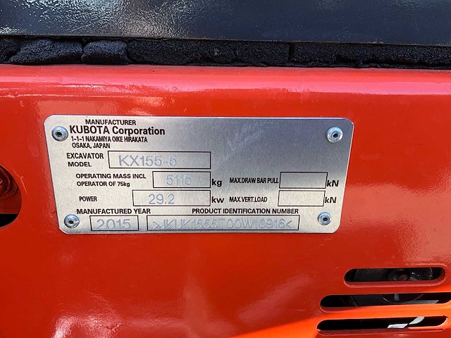 2015 kubota kx155-5 midigraafmachine - afbeelding 26 van  32