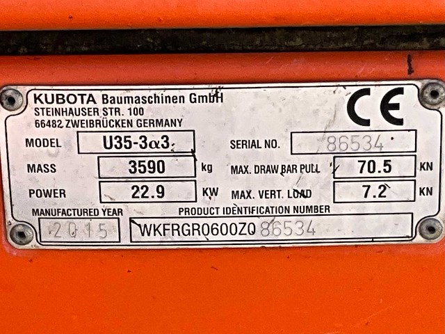 2015 kubota u35-3a3 mini graafmachine short tracks - afbeelding 30 van  36