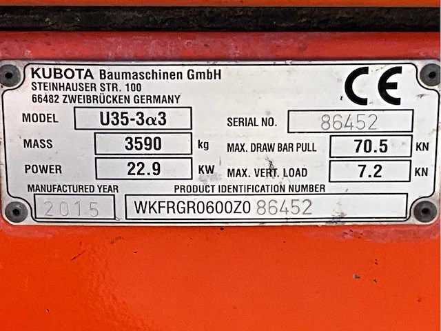 2015 kubota u35-3a3 mini graafmachine short tracks - afbeelding 30 van  36