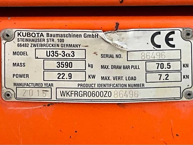 2015 kubota u35-3a3 mini graafmachine short tracks - afbeelding 19 van  44