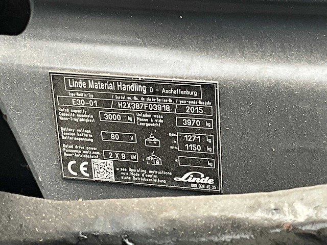2015 linde e 30 vorkheftruck - afbeelding 14 van  21