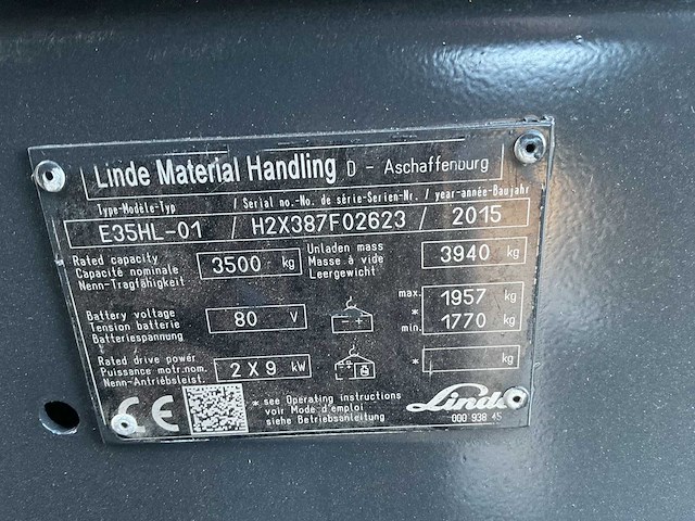 2015 linde e 35hl vorkheftruck - afbeelding 13 van  16