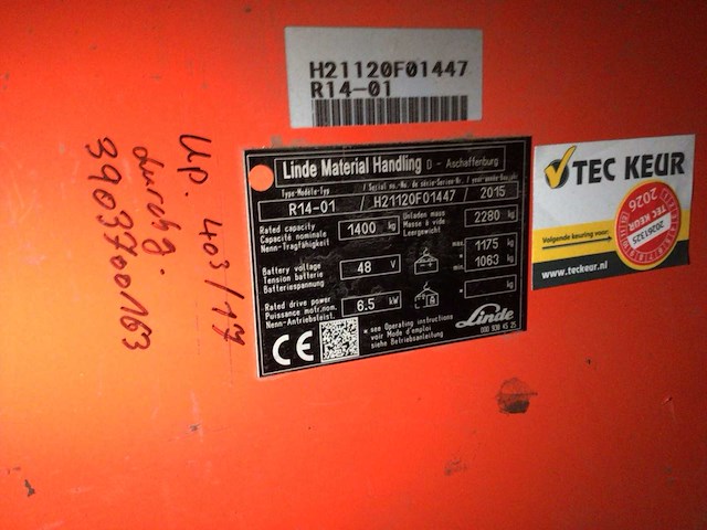 2015 linde r14-01 reach truck - afbeelding 9 van  9