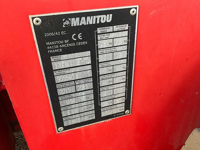 2015 manitou 170 aetj-l hoogwerker - afbeelding 7 van  20