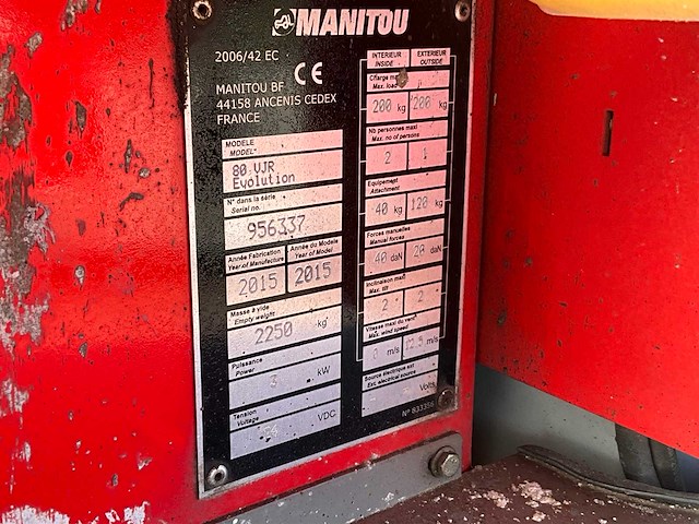 2015 manitou 80 vjr evolution hoogwerker - afbeelding 2 van  2