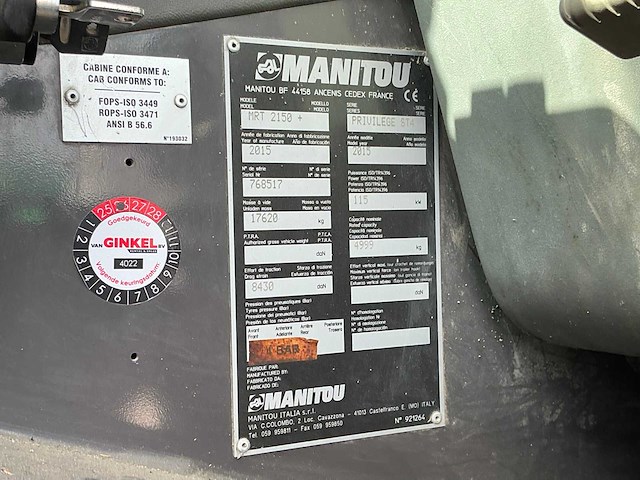 2015 manitou mrt 2150 verreiker - afbeelding 7 van  21