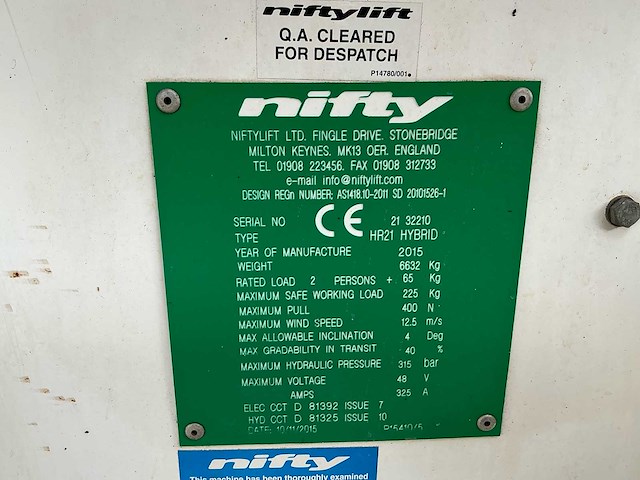 2015 nifty hr21 hybrid hoogwerker - afbeelding 26 van  32