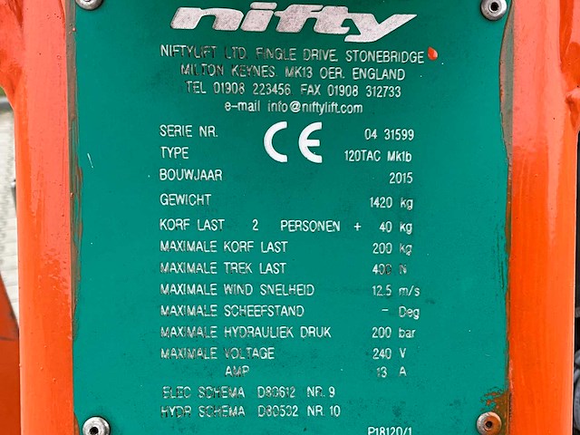 2015 niftylift nifty 120 tac hoogwerker aanhangwagen - afbeelding 19 van  27