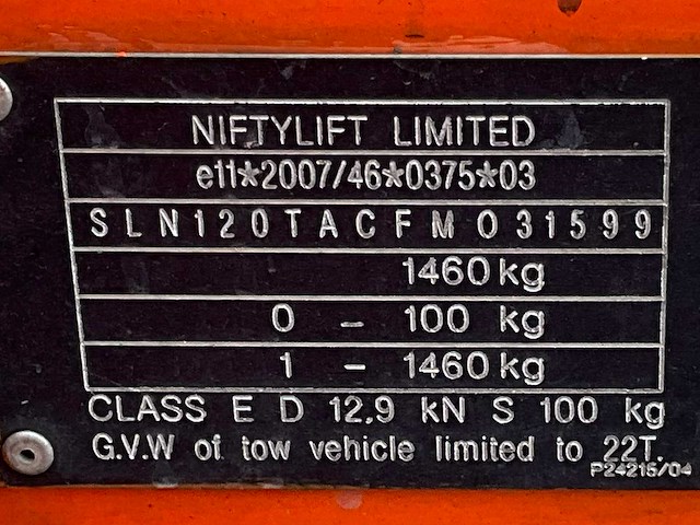2015 niftylift nifty 120 tac hoogwerker aanhangwagen - afbeelding 20 van  27