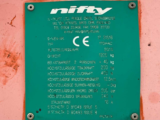 2015 niftylift nifty 170 hac hoogwerker aanhangwagen - afbeelding 24 van  30