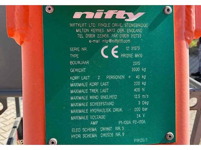 2015 niftylift nifty hr12ne hoogwerker - afbeelding 16 van  23