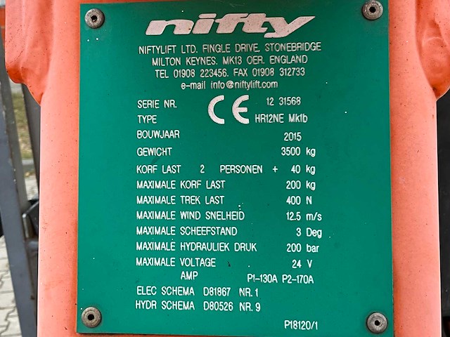 2015 niftylift nifty hr12ne hoogwerker - afbeelding 28 van  34