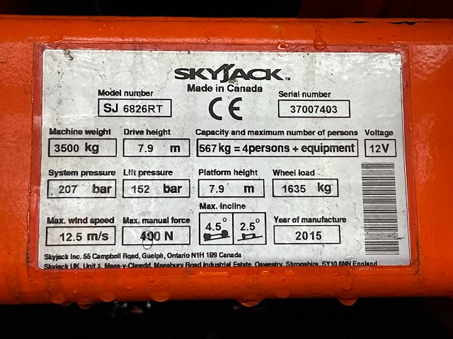 2015 skyjack sj 6826rt hoogwerker 4x4 - afbeelding 13 van  20