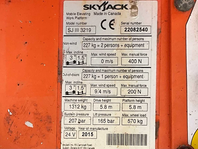 2015 skyjack sj iii 3219 hoogwerker - afbeelding 29 van  31