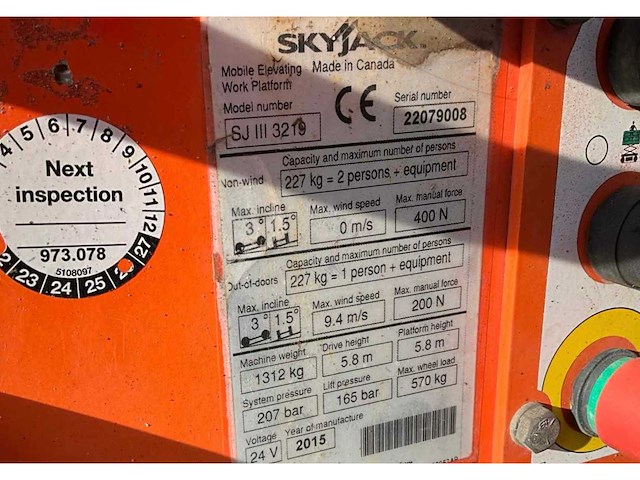 2015 skyjack sj iii 3219 hoogwerker - afbeelding 8 van  16