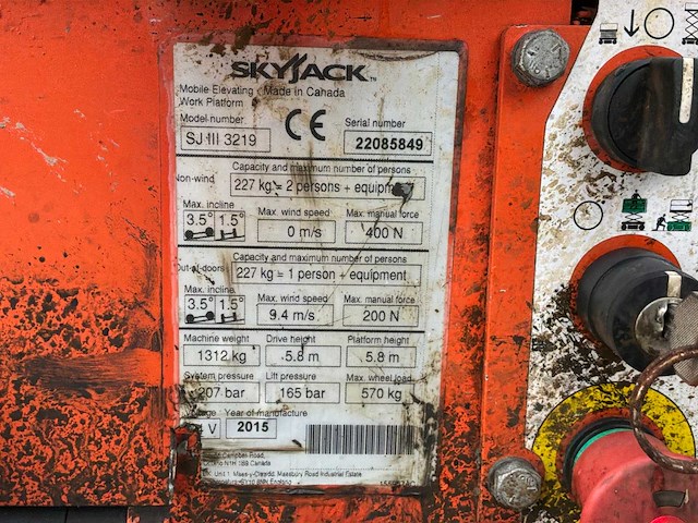 2015 skyjack sj iii 3219 hoogwerker - afbeelding 24 van  30