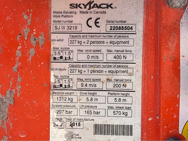2015 skyjack sj iii 3219 hoogwerker - afbeelding 18 van  31