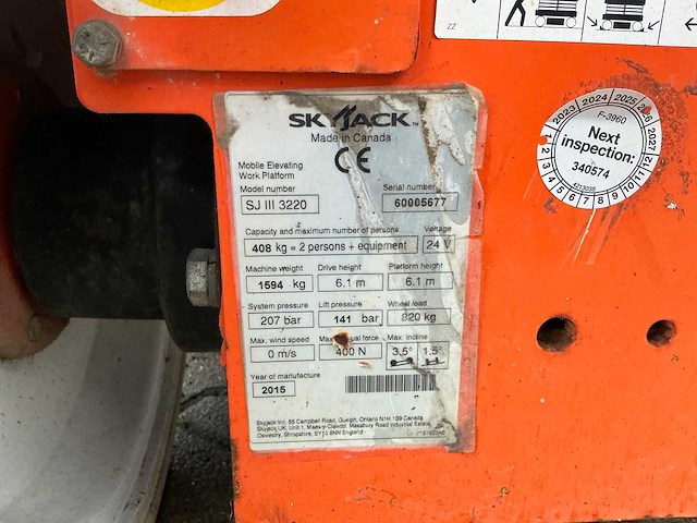 2015 skyjack sj iii 3220 hoogwerker - afbeelding 20 van  27
