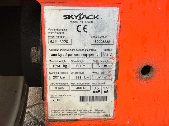 2015 skyjack sj iii 3220 hoogwerker - afbeelding 13 van  20