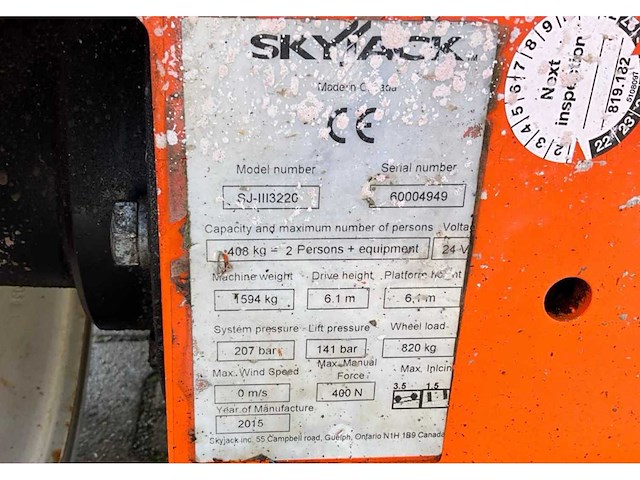 2015 skyjack sj iii 3220 hoogwerker - afbeelding 11 van  15