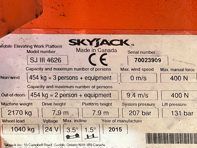 2015 skyjack sj iii 4626 hoogwerker - afbeelding 26 van  32