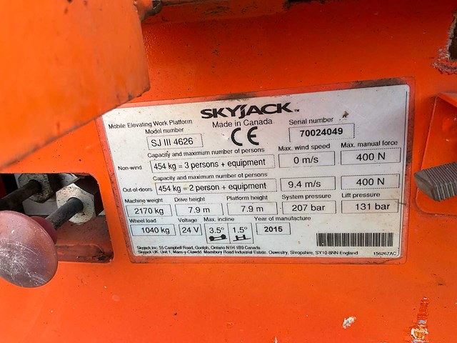 2015 skyjack sj iii 4626 hoogwerker - afbeelding 12 van  19