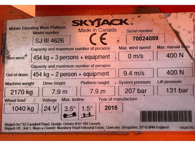 2015 skyjack sj iii 4626 hoogwerker - afbeelding 16 van  23