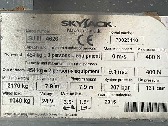 2015 skyjack sj iii 4626 hoogwerker - afbeelding 21 van  30