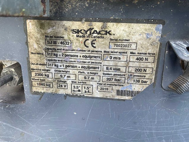 2015 skyjack sj iii-4632 schaarhoogwerker - afbeelding 9 van  20