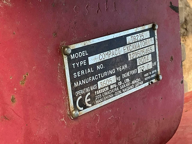 2015 takeuchi tb235 minigraafmachine - afbeelding 39 van  47