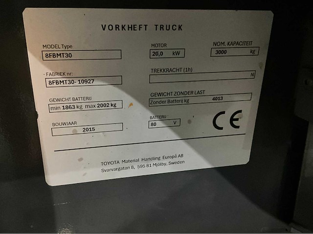 2015 toyota 8fbmt30 3000kg vorkheftruck - afbeelding 8 van  16