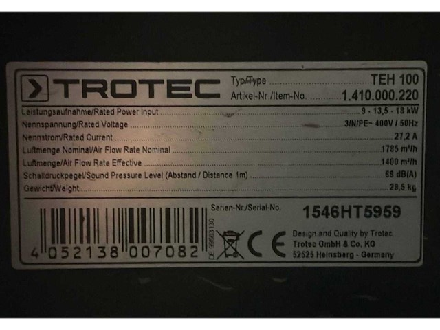 2015 trotec teh 100 industriële heater - afbeelding 4 van  5